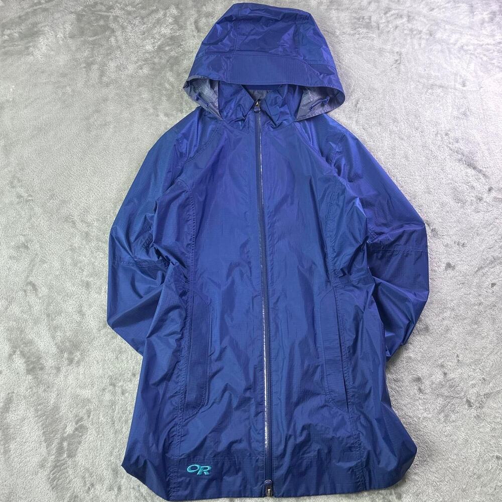 Outdoor Research Helium Rain Jacket Womens XS Blue Waterproof Hooded Parka